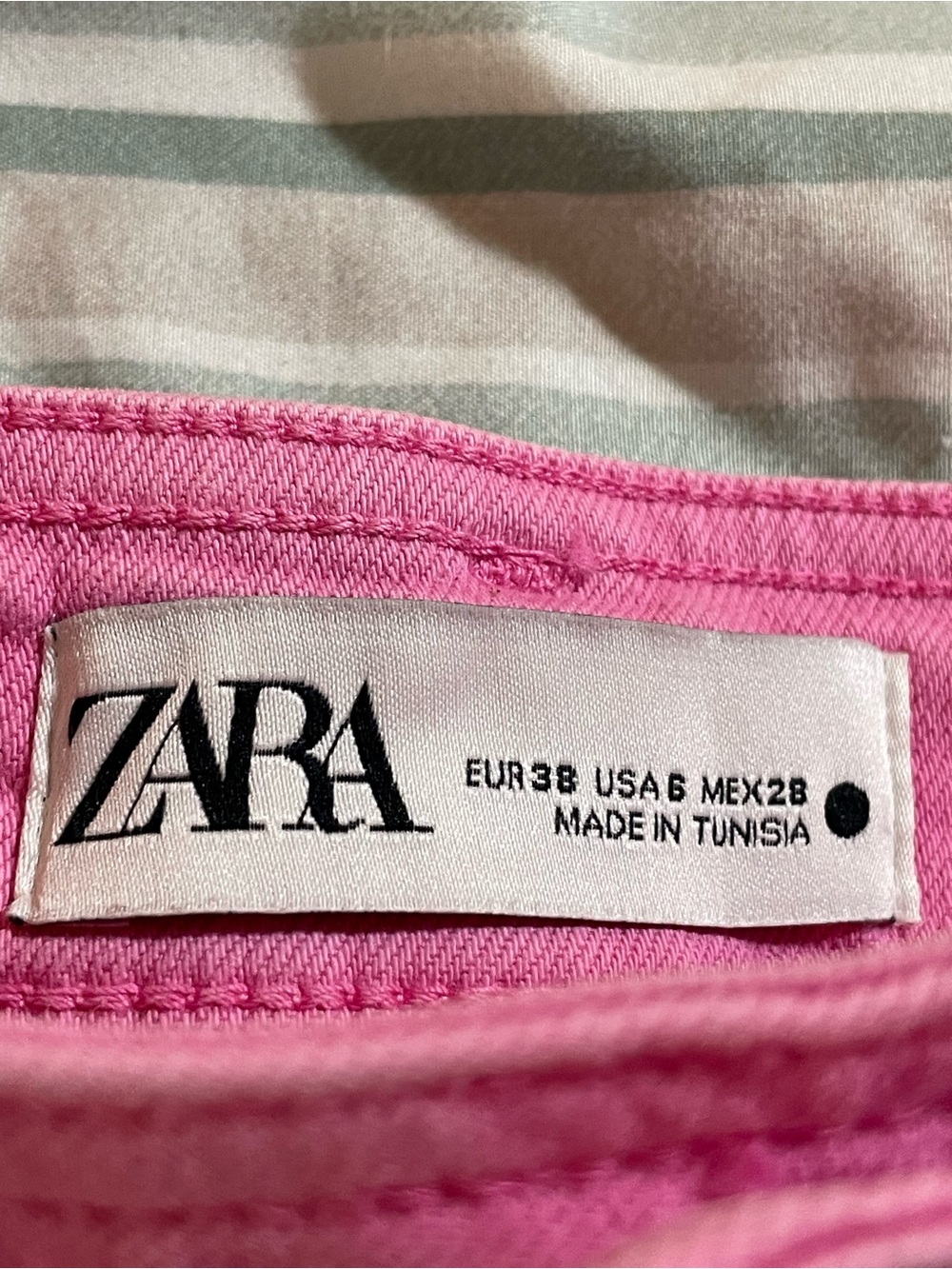 Zara Marine Straight Jean Waist Wide Leg Pink cropped raw hem 6 cotton stretch - Picture 6 of 11